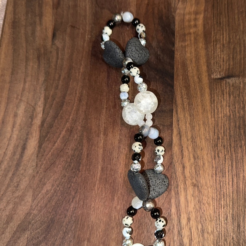 Druzy MoonDust HangCharm (Seashell Hearts ,Dalmatian Jasper and Black Obsidian) - Picture 6 of 7